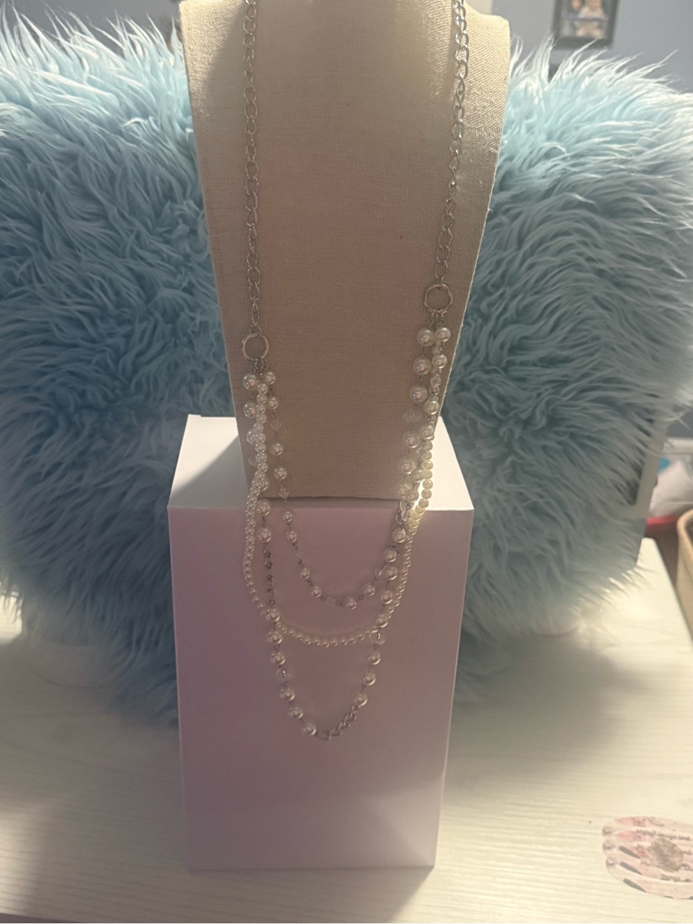 Layered White Pearl & Silver Chain Necklace